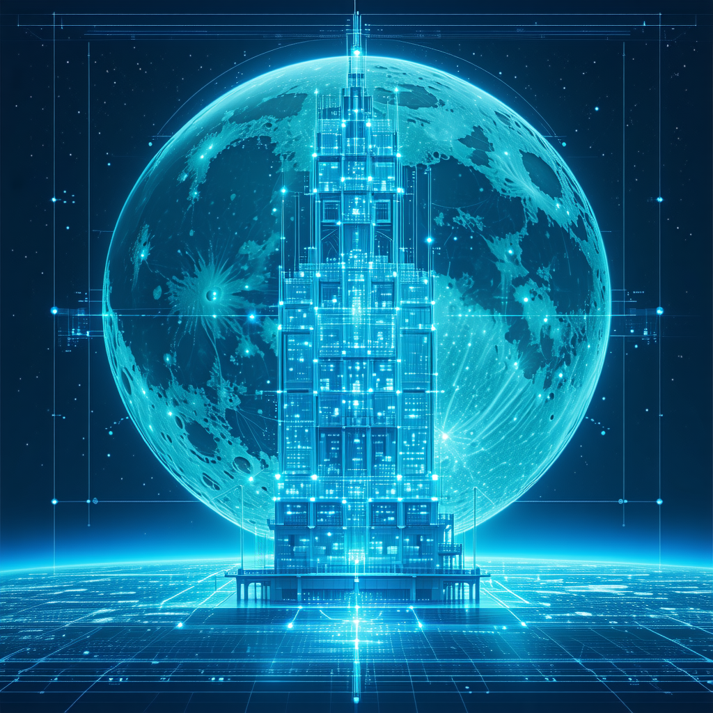 A Futuristic Cityscape With A Large, Tall Building Towering Over The Surrounding Area