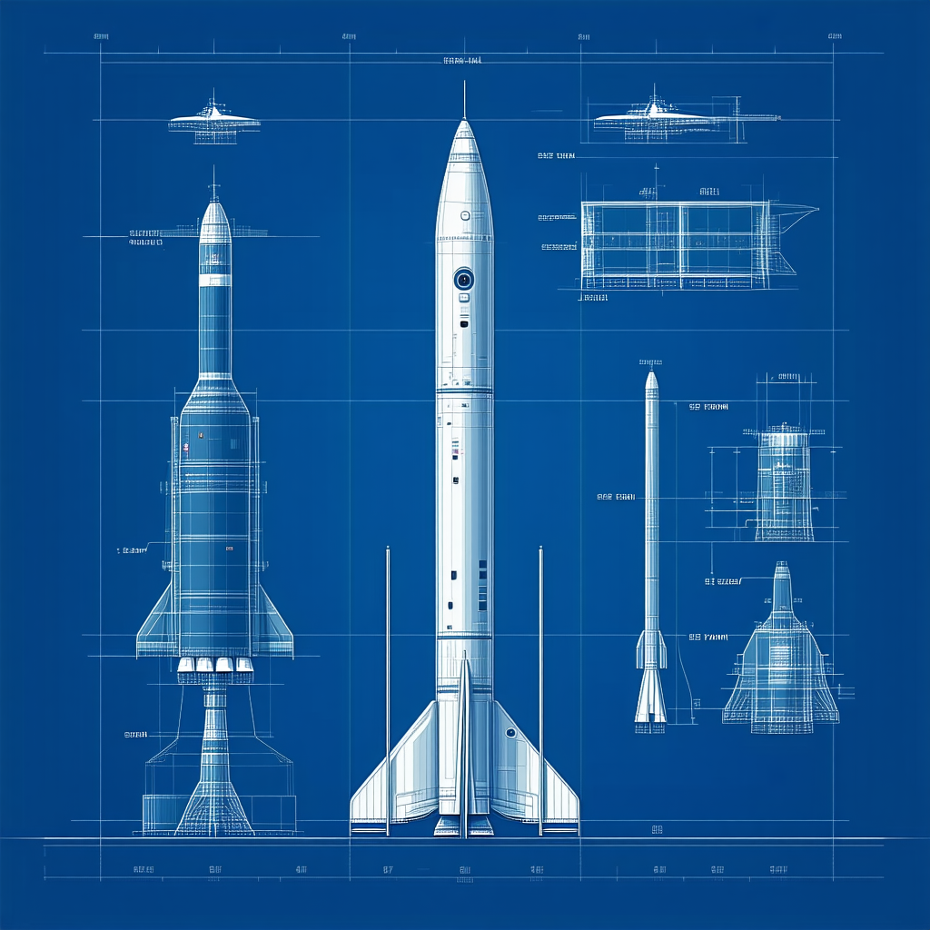 A Blue Drawing Of A Rocket Ship Is Shown, With A Smaller Rocket Ship Inside Of It