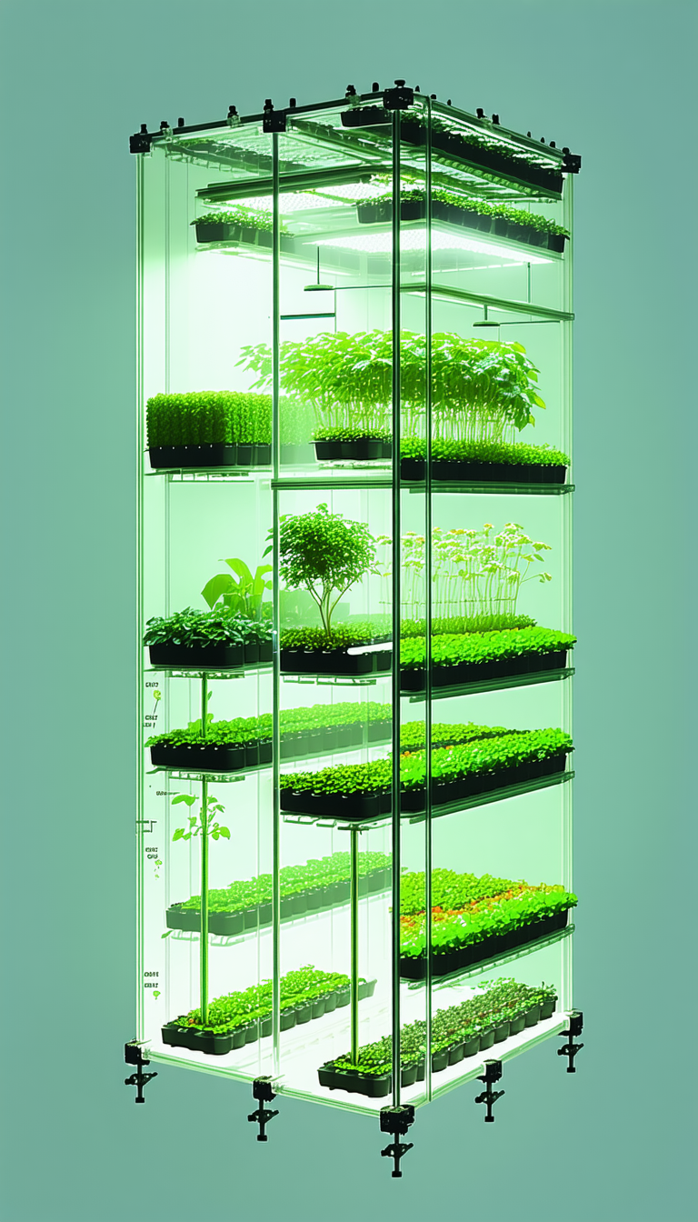 A Large Glass Case Filled With A Variety Of Plants