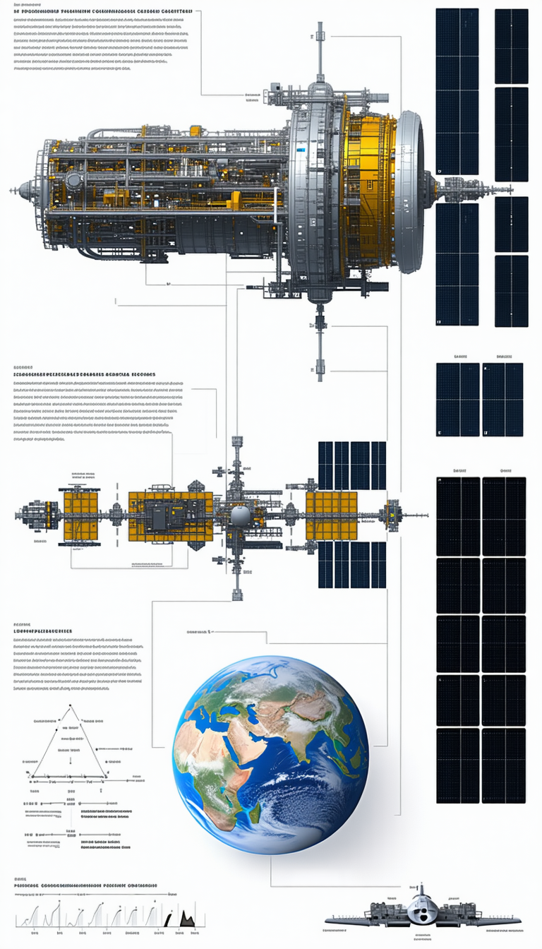 A Large Spacecraft Is Shown In A Diagram, With A Large Globe In The Center