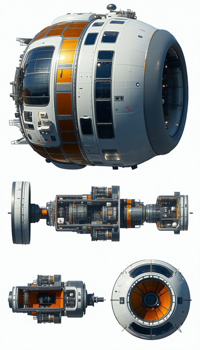 In The Image, There Are Three Different Views Of A Spacecraft