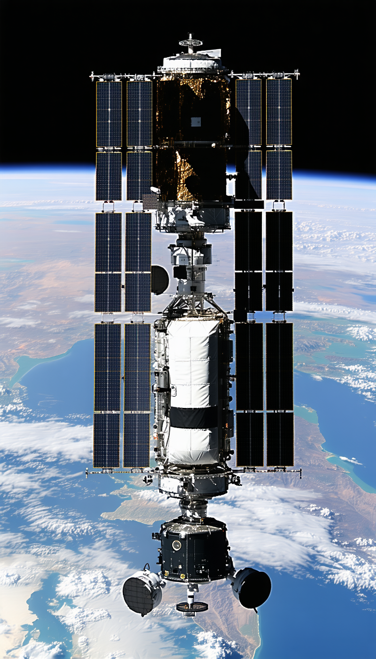 A Space Shuttle With A Large Satellite Dish On Top Of It
