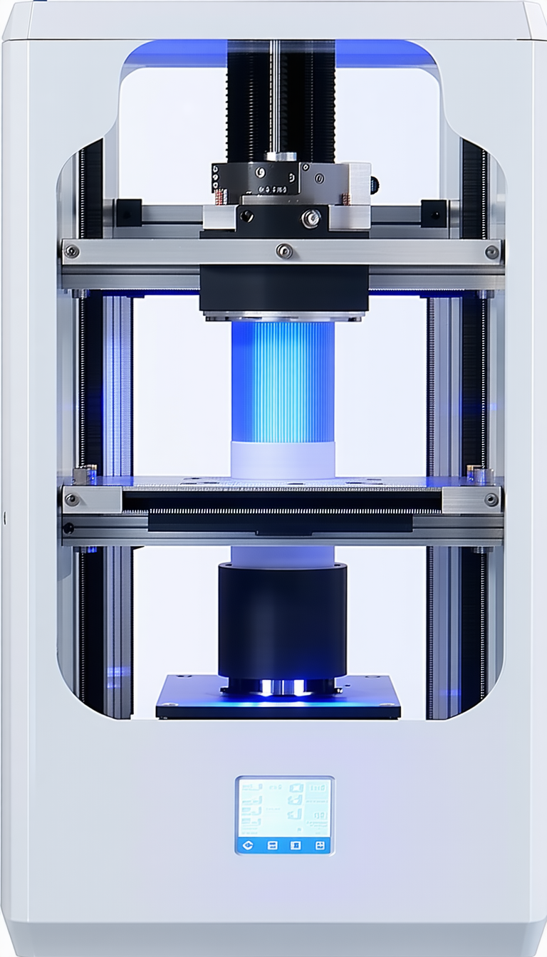 A Blue Light Is Shining On A Black Object, Which Appears To Be A Piece Of Machinery