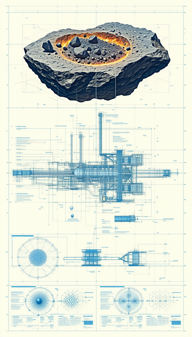 A Large Blue Drawing Of A Factory Is Displayed On A White Background
