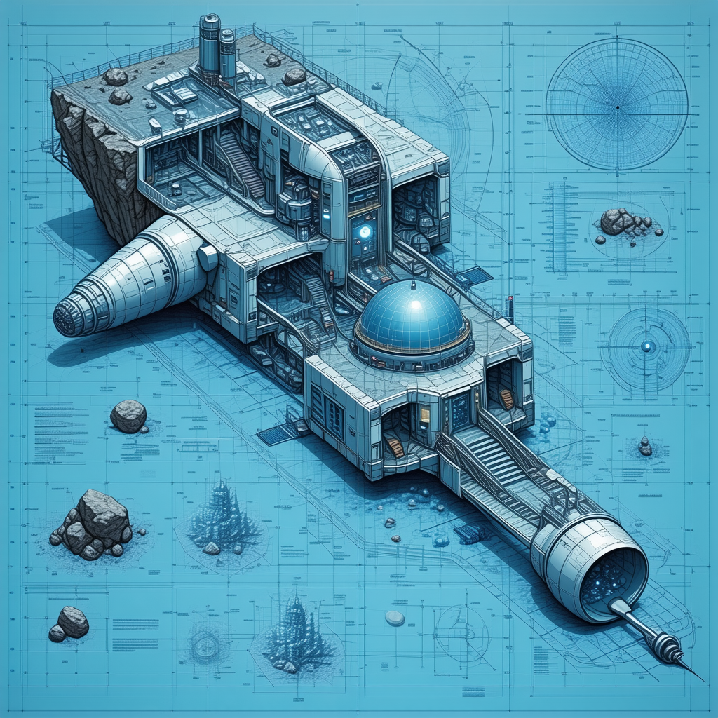 The Image Is A Blue And White Drawing Of A Futuristic Space Station