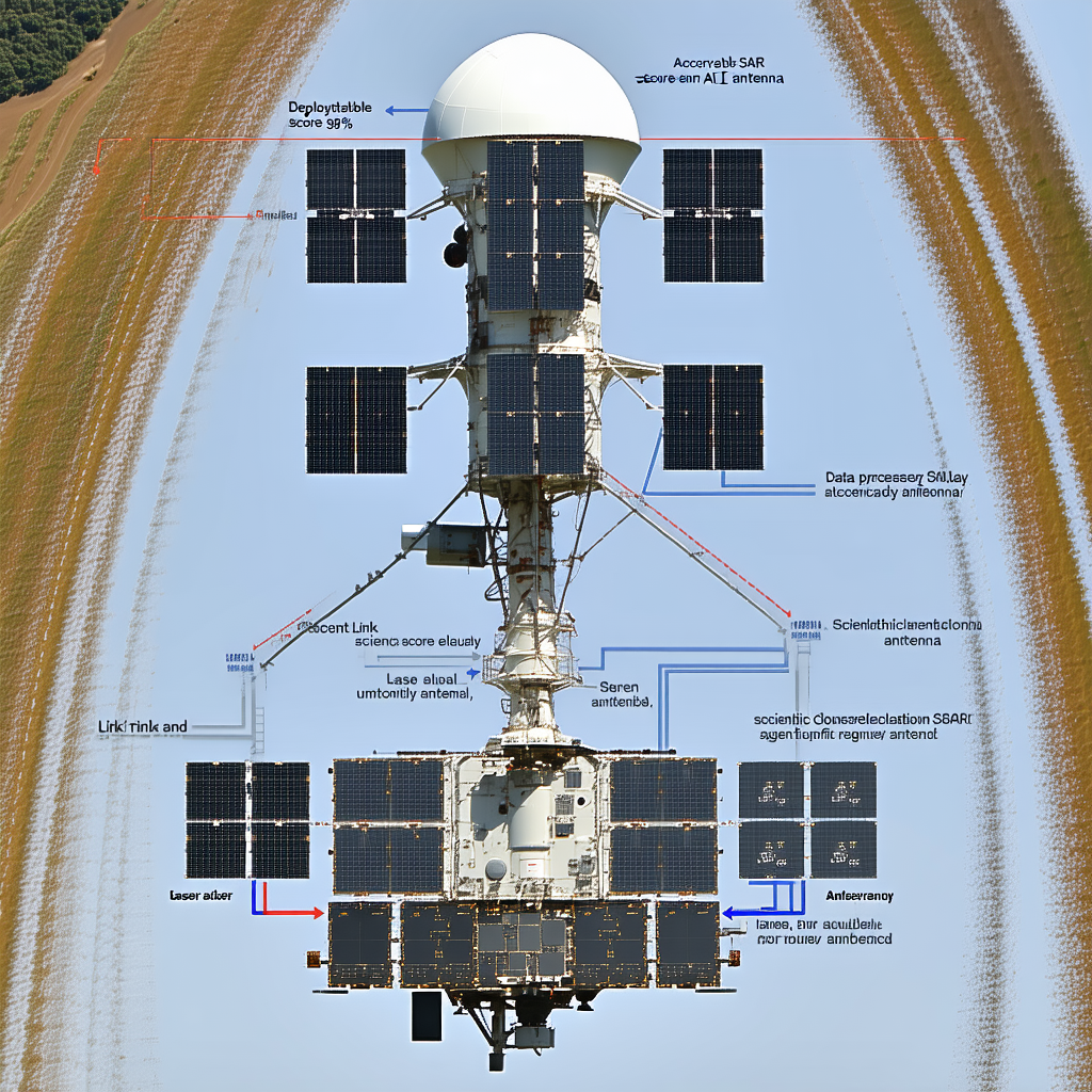 A Large Satellite Dish With A Diagram Of Its Components Displayed On The Side