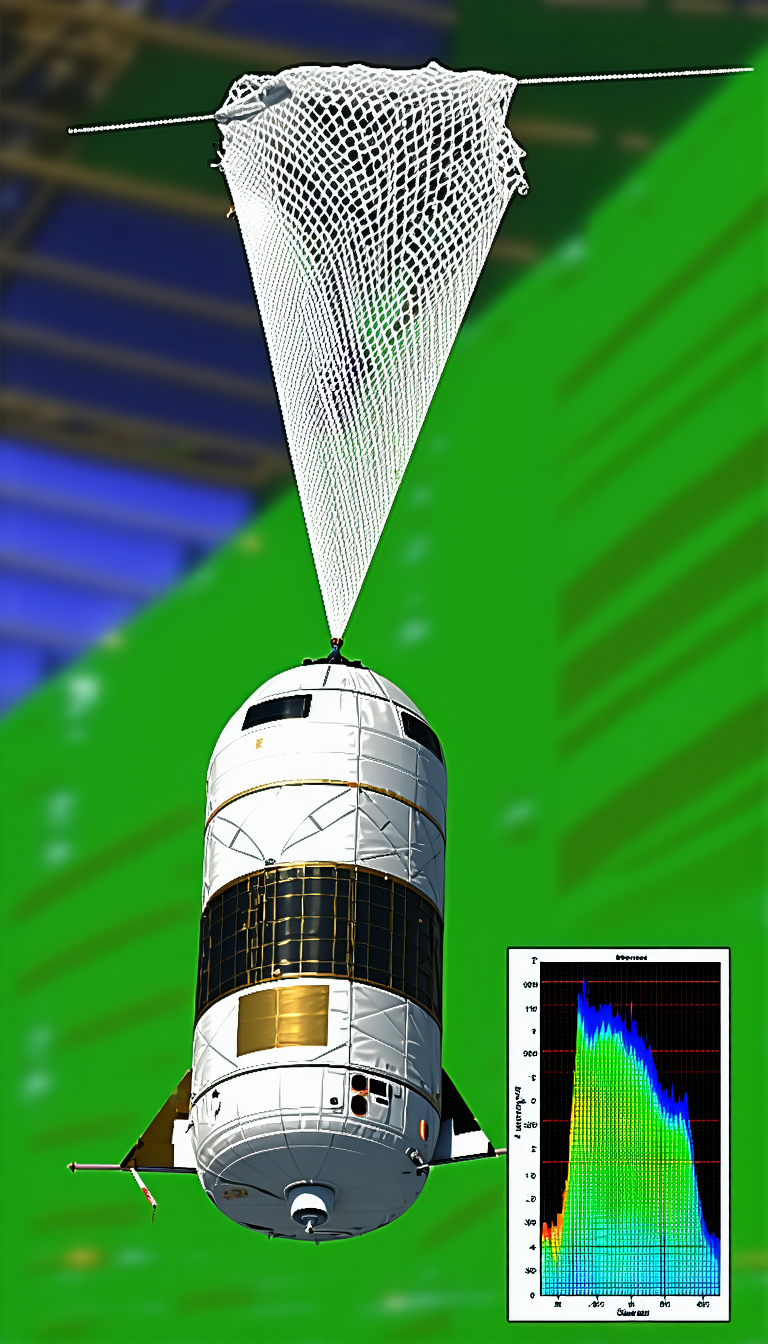 A White And Green Space Shuttle Is Docked To A Large Green Structure