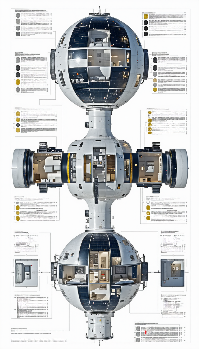 A Large, Three-dimensional Diagram Of A Space Station Is Displayed On A White Background