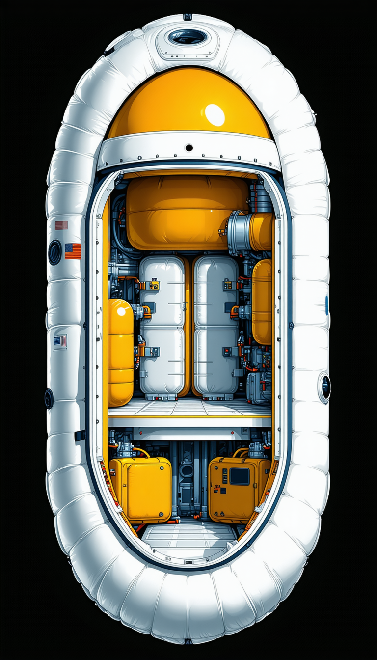 A White And Yellow Space Shuttle Is Shown In A Detailed Illustration
