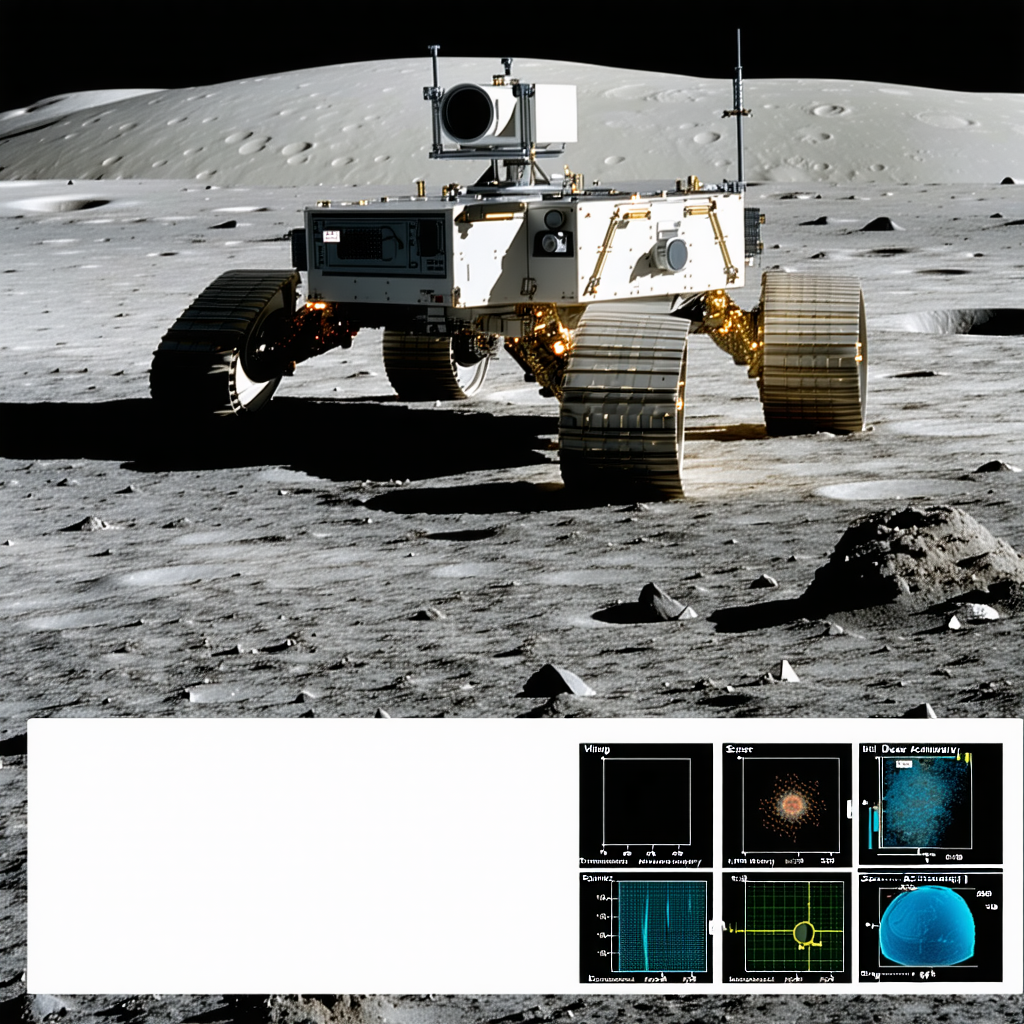 A Robotic Vehicle Is Driving Across A Rocky Surface, Possibly On The Moon