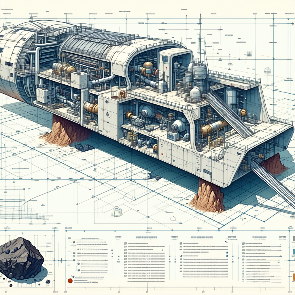 A Large, Futuristic Spacecraft Is Shown In A Blueprint Drawing