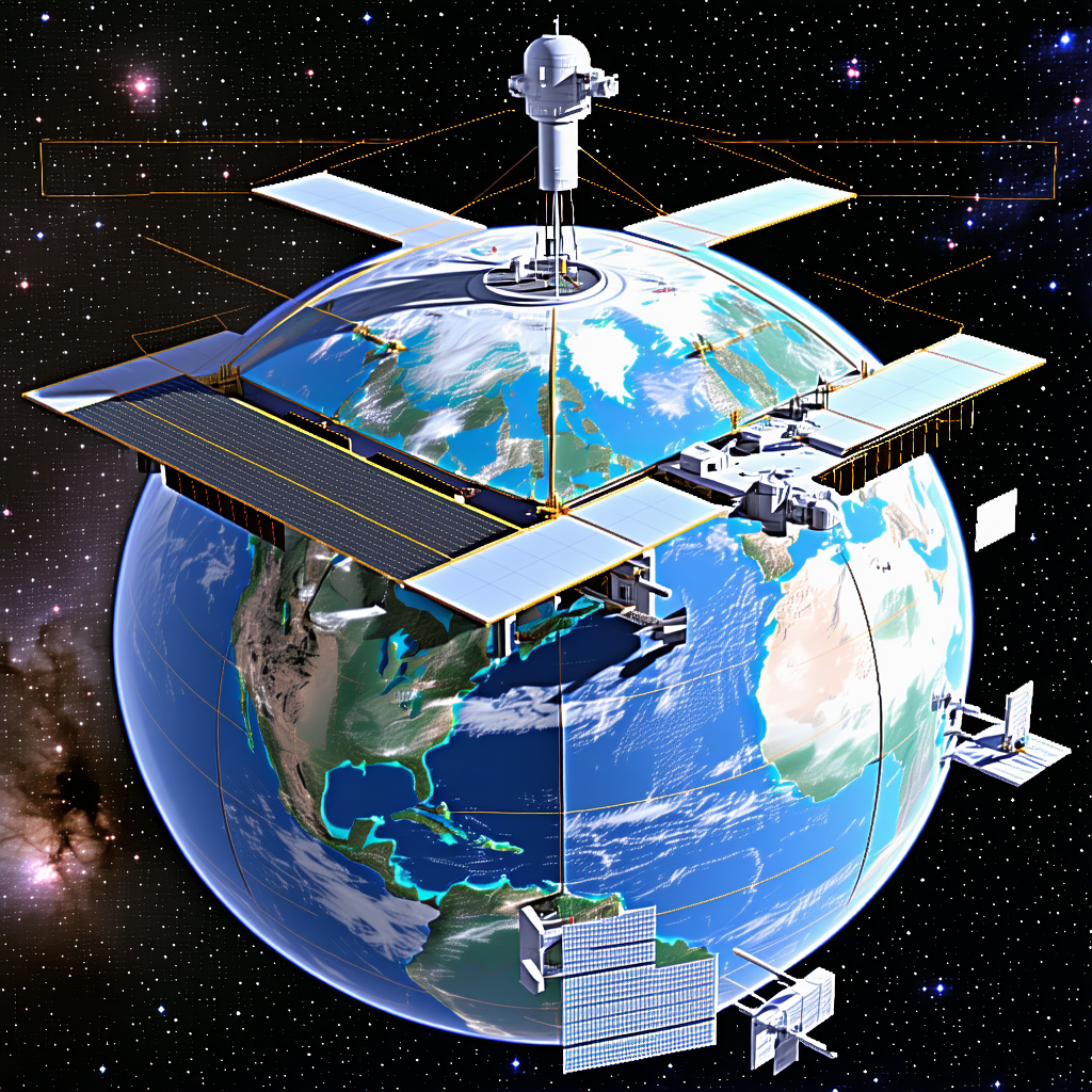 A Large Space Station Is Shown In The Image, With A Large Satellite Dish On Top Of It