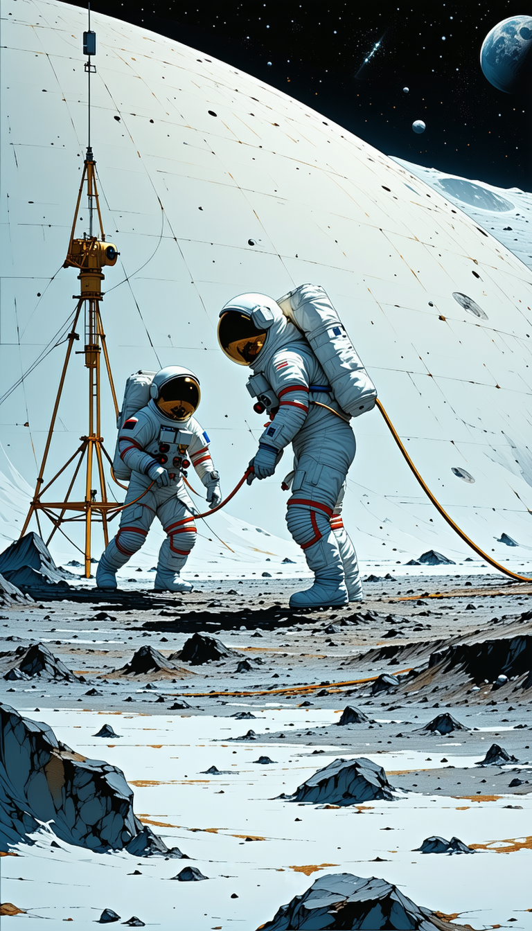 In The Image, There Are Two Astronauts Standing On A Rocky Surface, Possibly On The Moon