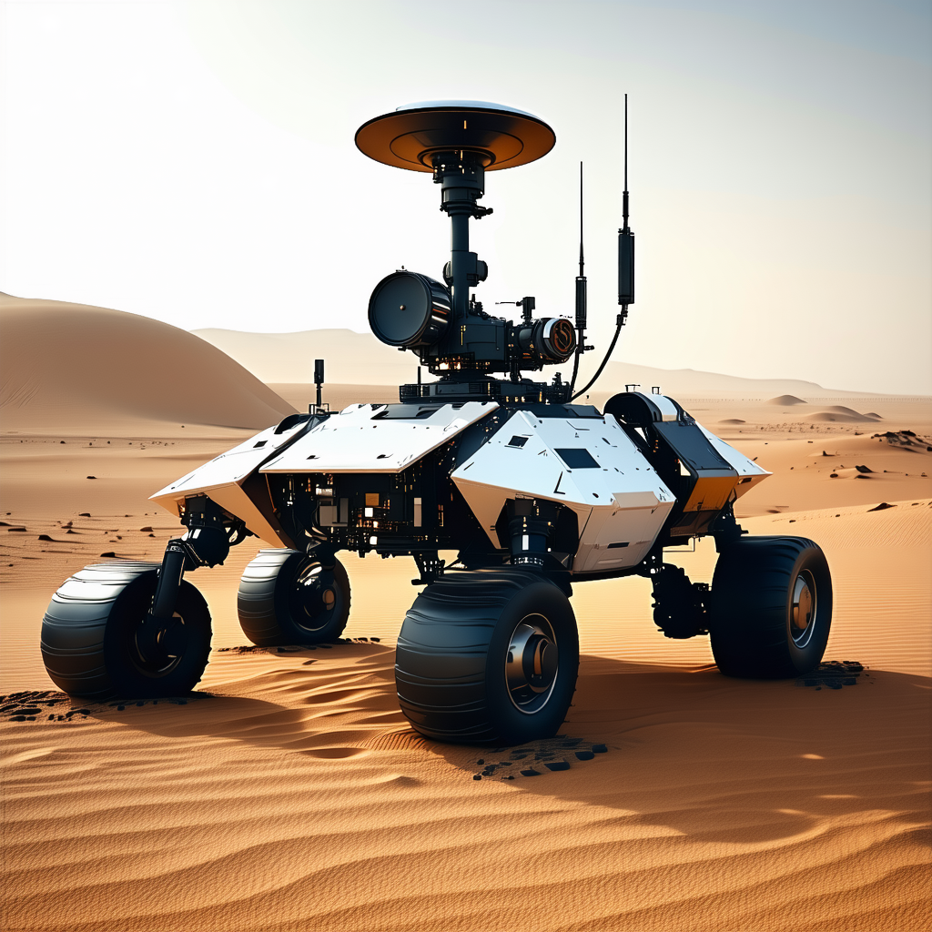 A Futuristic Robotic Vehicle Is Sitting In The Middle Of A Desert