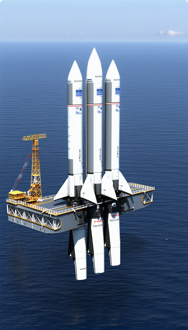 A Large White Space Shuttle Docked On A Floating Platform In The Ocean