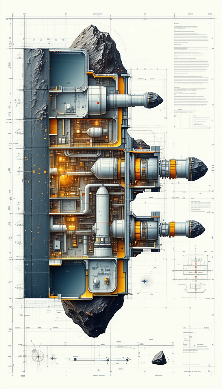 A Large, Detailed Drawing Of A Space Station Is Shown, With A Focus On The Interior