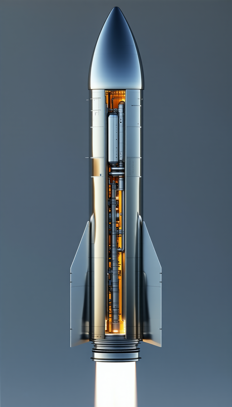 A Rocket Ship Is Shown In A 3d Model, With Its Engine And Fuel Tanks Visible