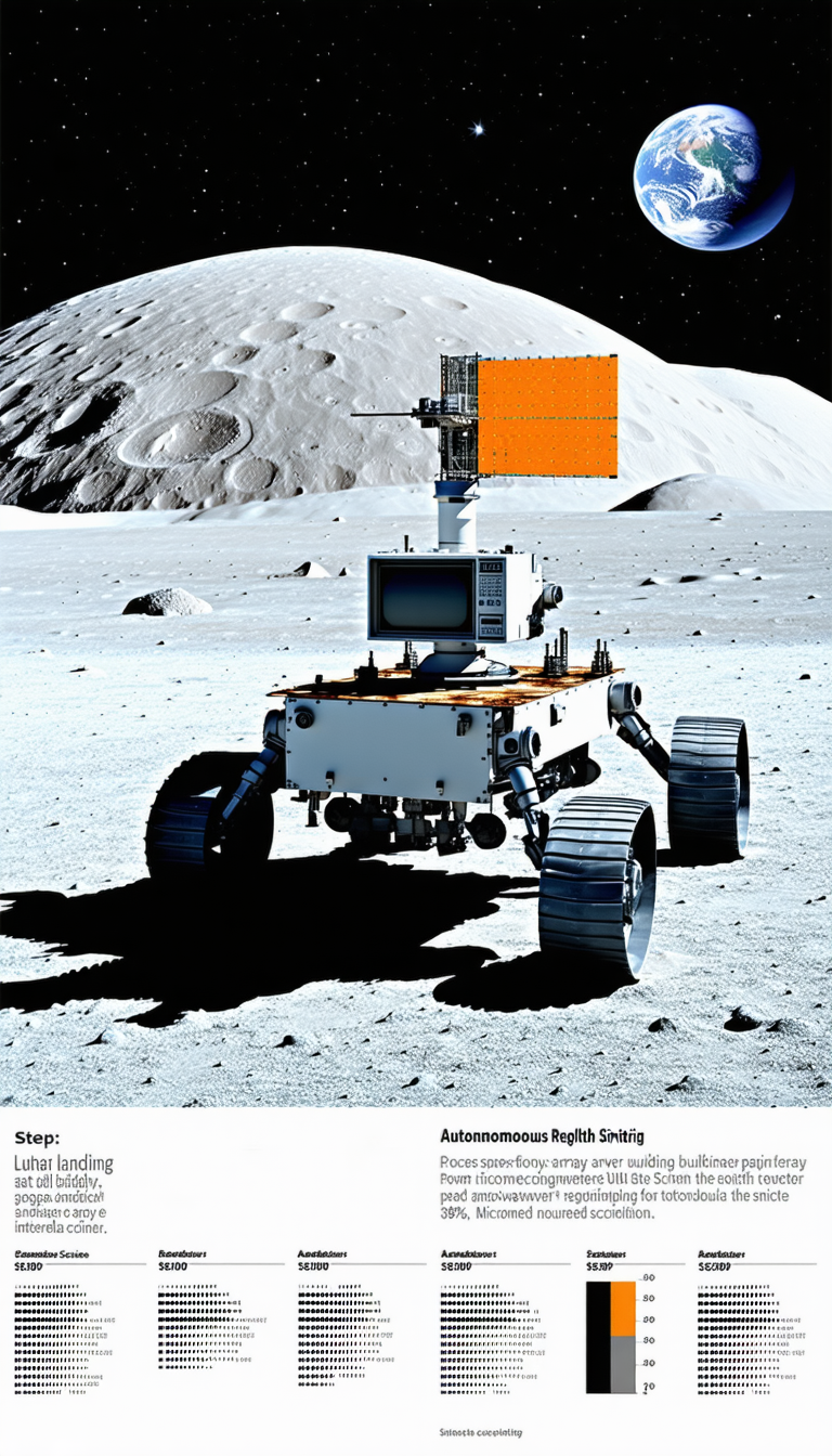 A White Robot Is Sitting On A Rocky Surface, With A Large Orange Satellite On Its Back