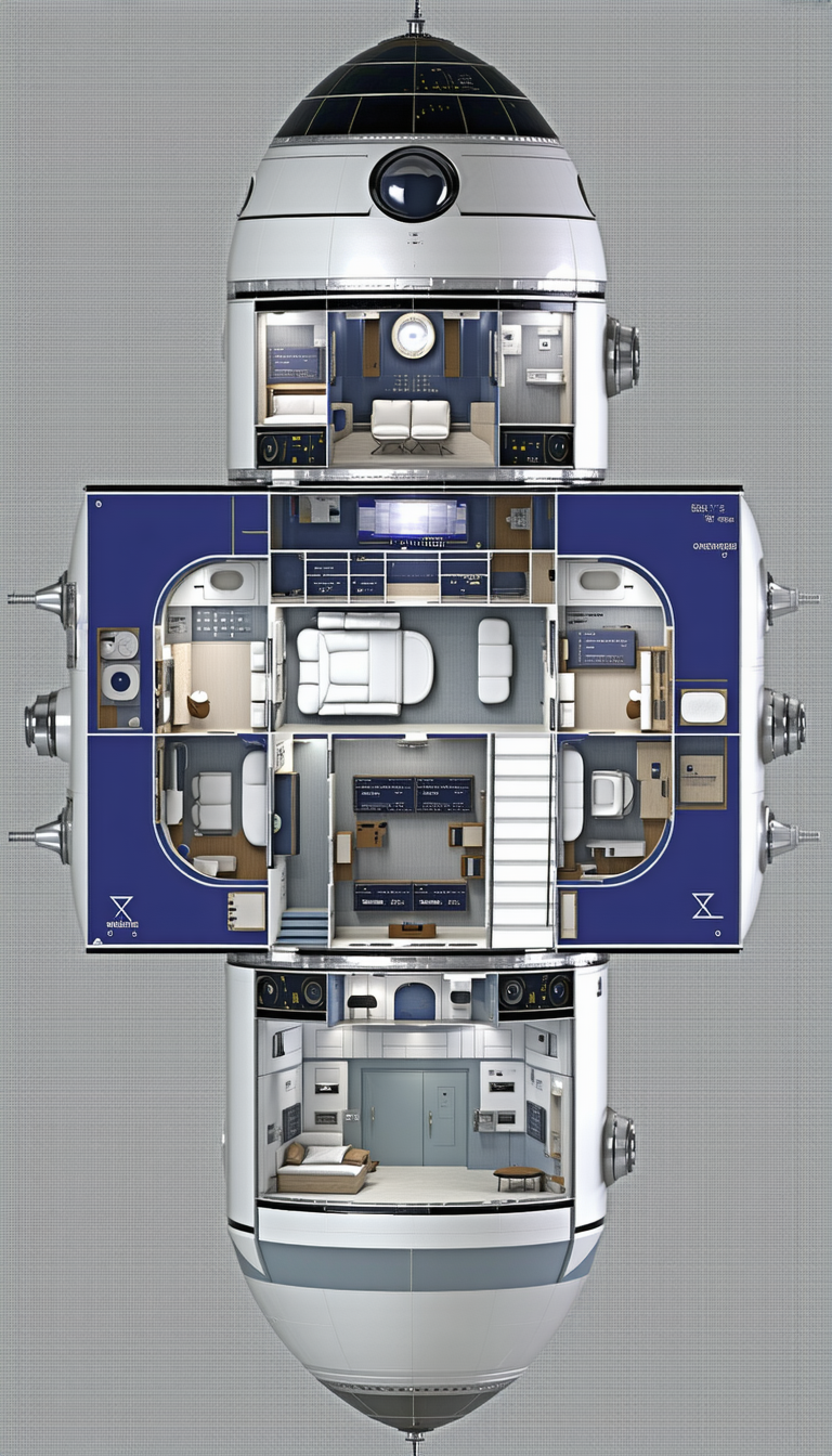 A Blue And White Room Is Shown In A 3d View