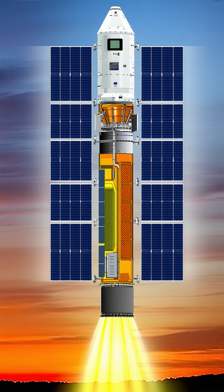 A Large Satellite With A Solar Panel On Top