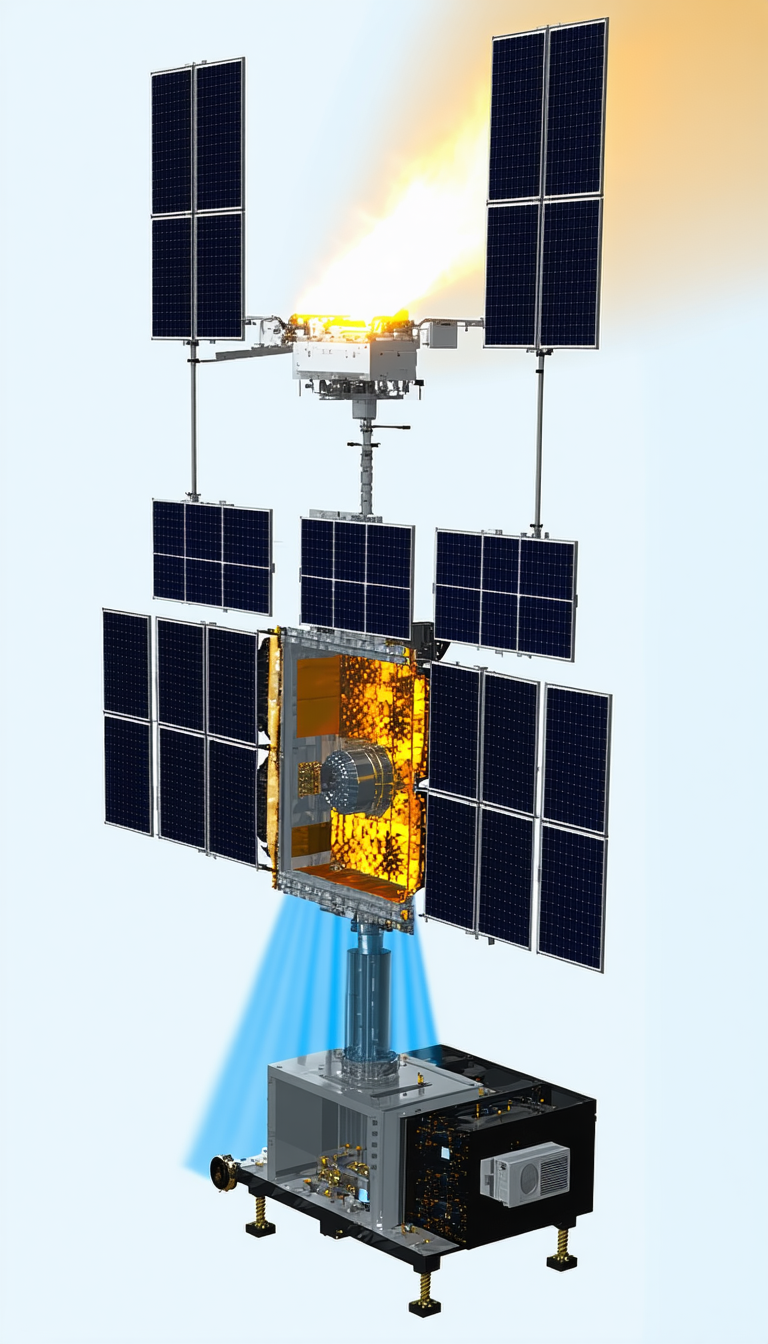 A Space Station Is Shown In A Blue Background