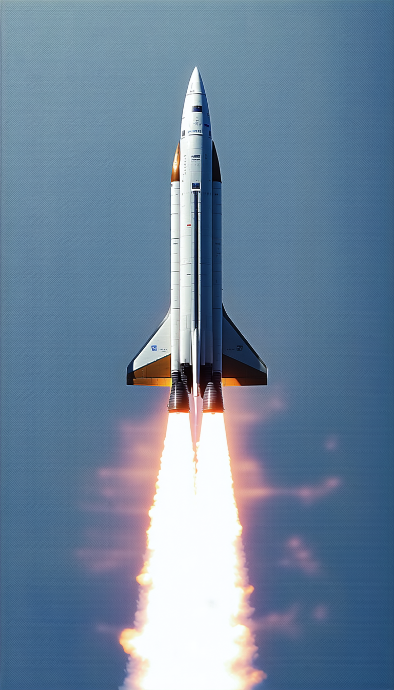 A Rocket Is Flying Through The Sky, With Its Tail End Visible