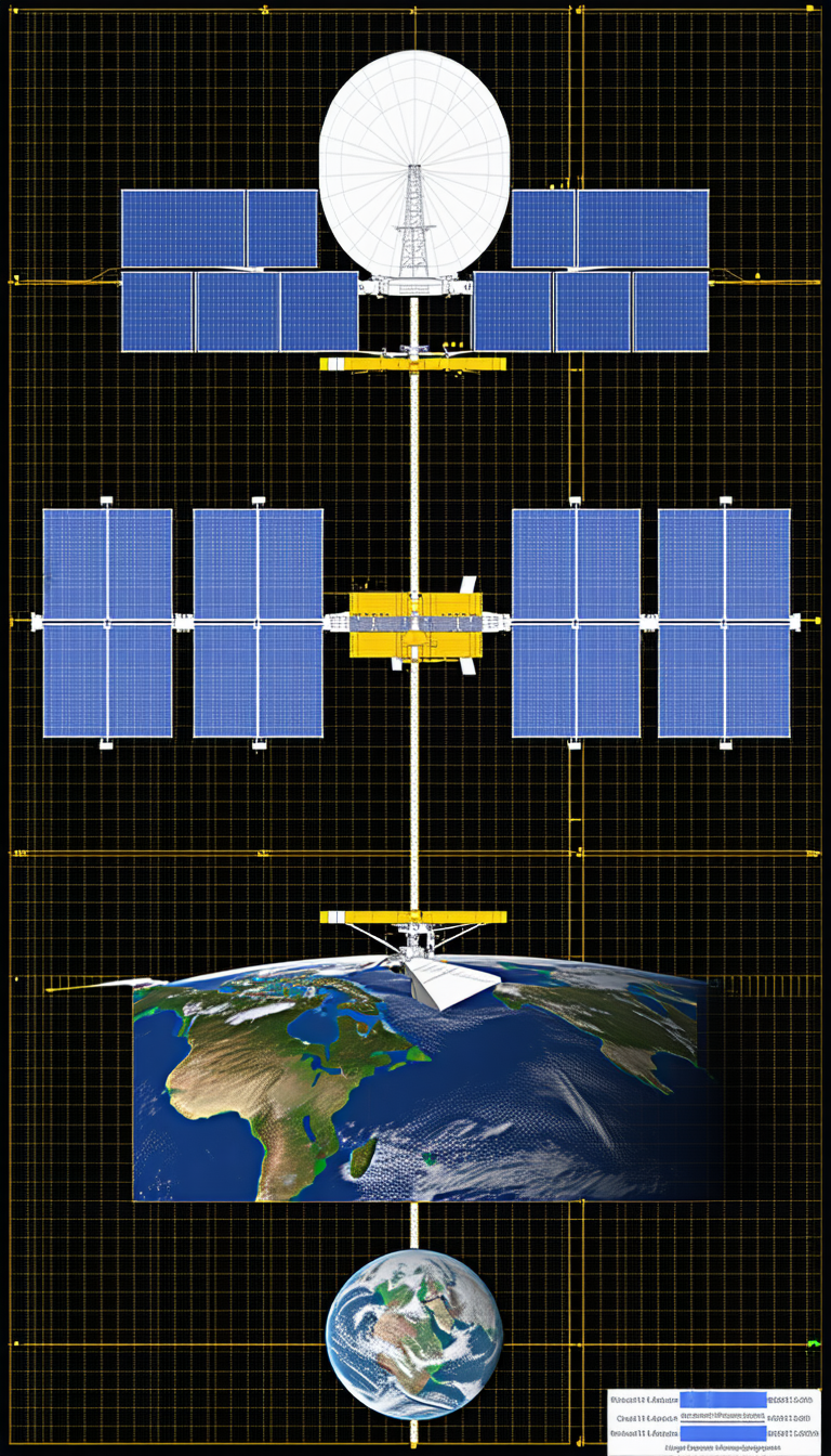 A Large Satellite With A Long, Thin, And Curved Structure