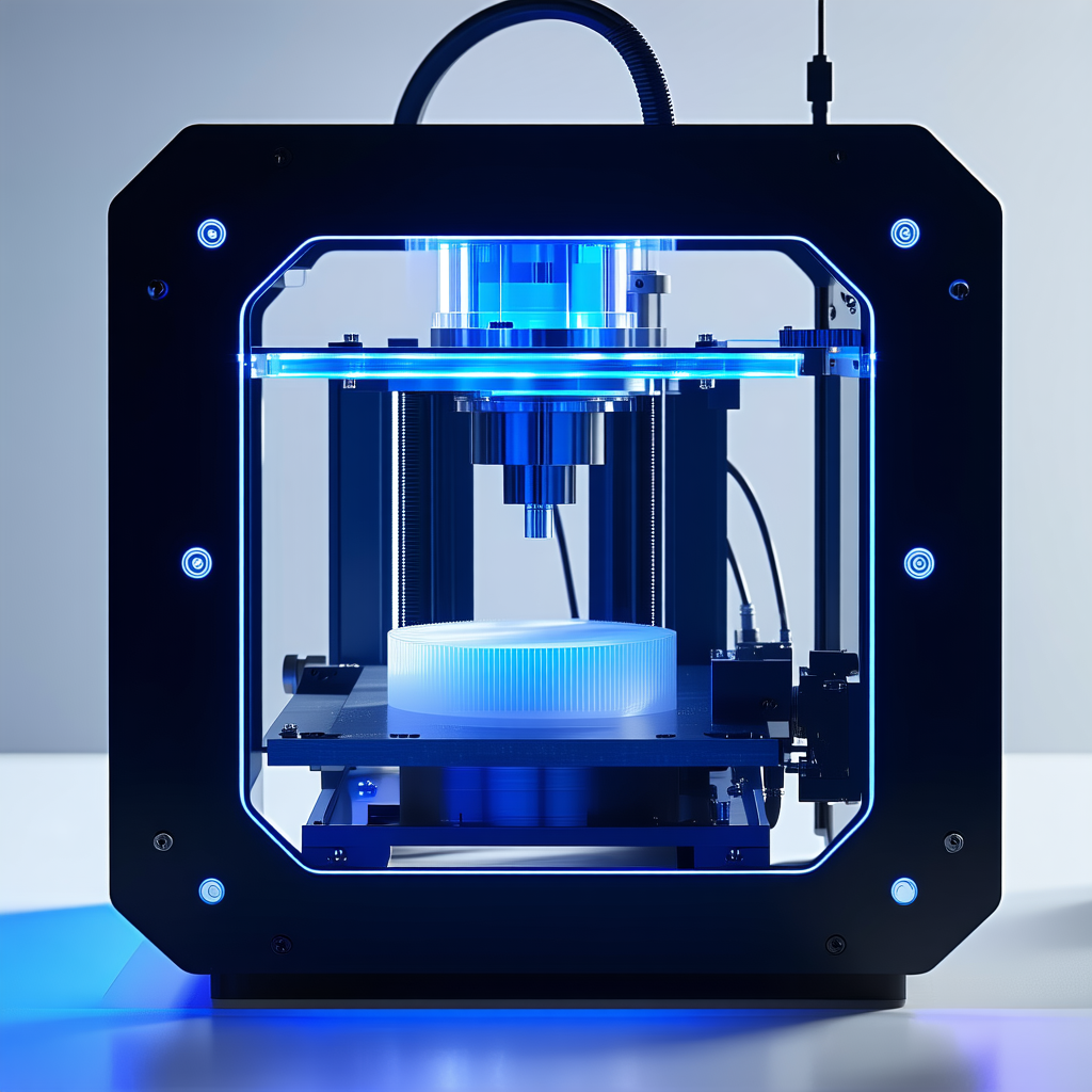 A Blue And Black 3d Printer Is Sitting On A White Table