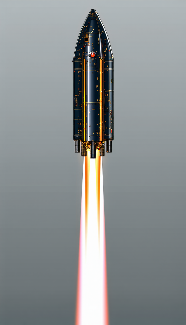 A Rocket Ship With A Long, Bright Orange Exhaust Trail Behind It