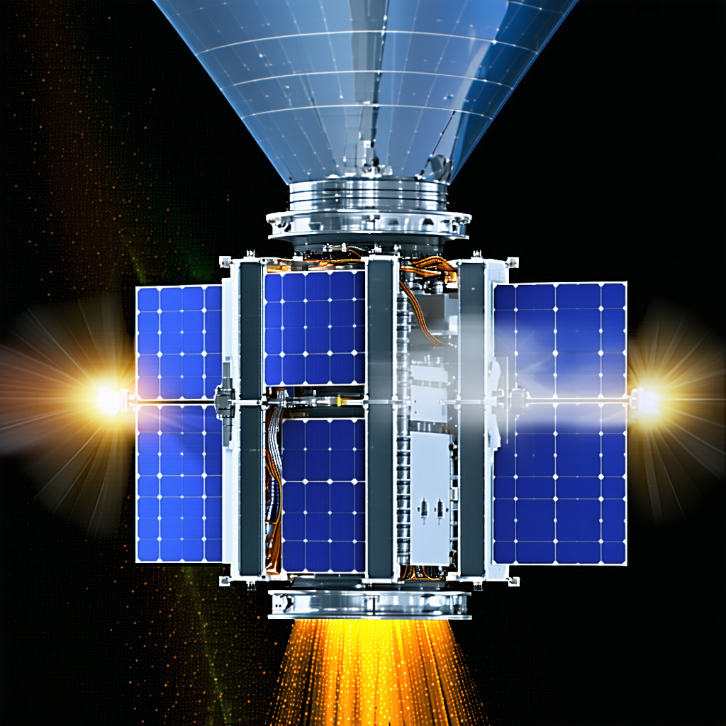 A Large Satellite Dish With A Blue And White Color Scheme