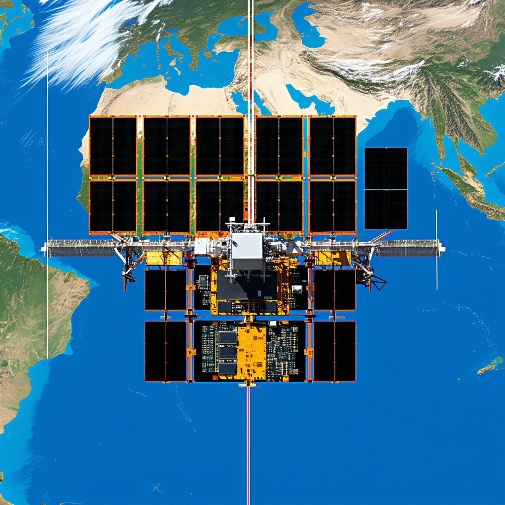A Satellite In Space, With A Large Antenna Extending From It
