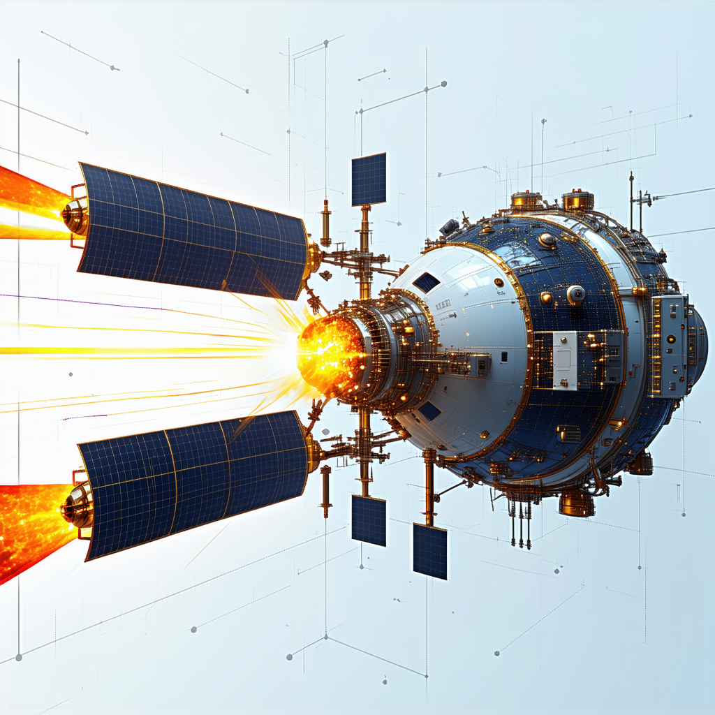 A Futuristic Spacecraft Is Shown In A Blue And White Color Scheme