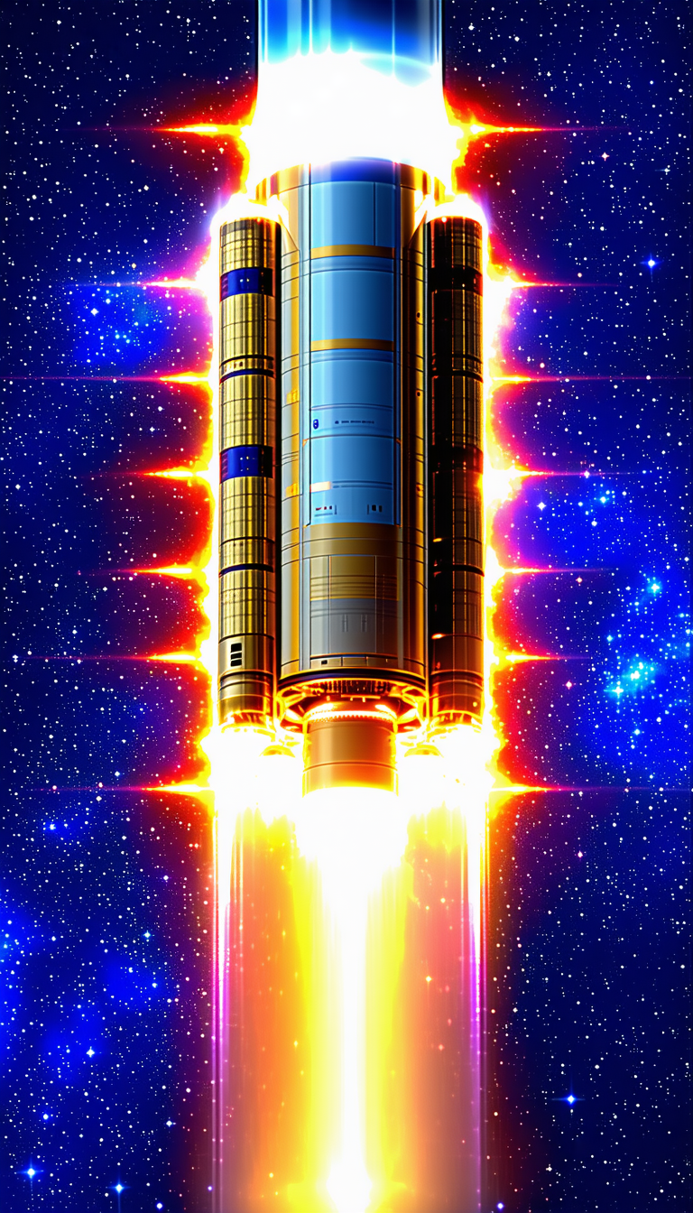 A Rocket Ship With A Long, Curved Tail, Flying Through The Night Sky
