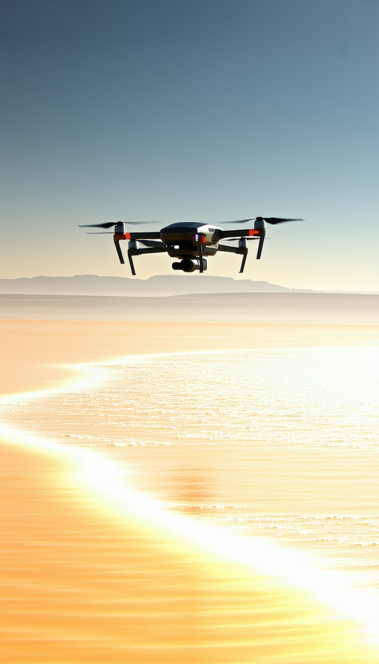 A Drone Flying High Above A Beach