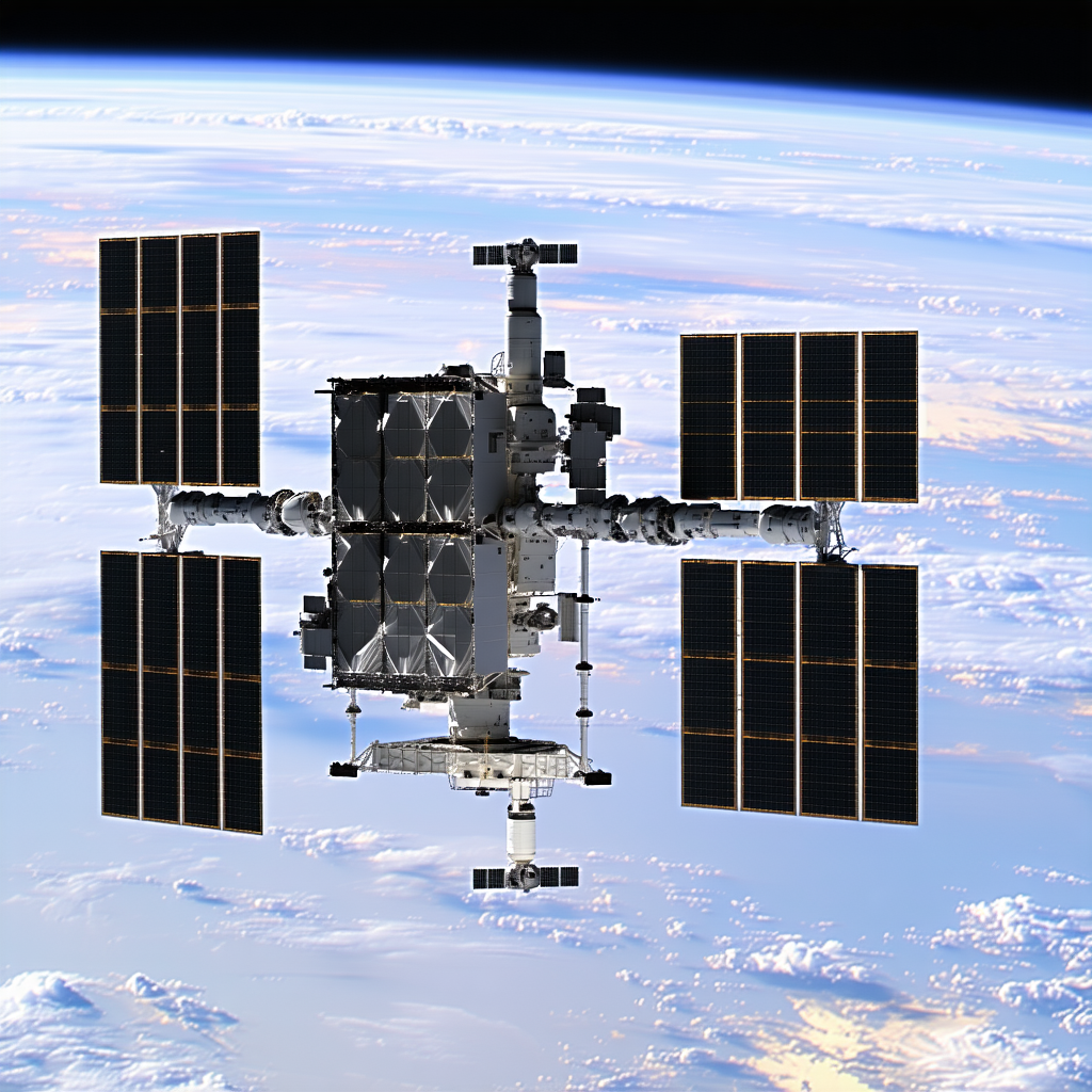 A Space Shuttle With A Large Satellite On Top Of It