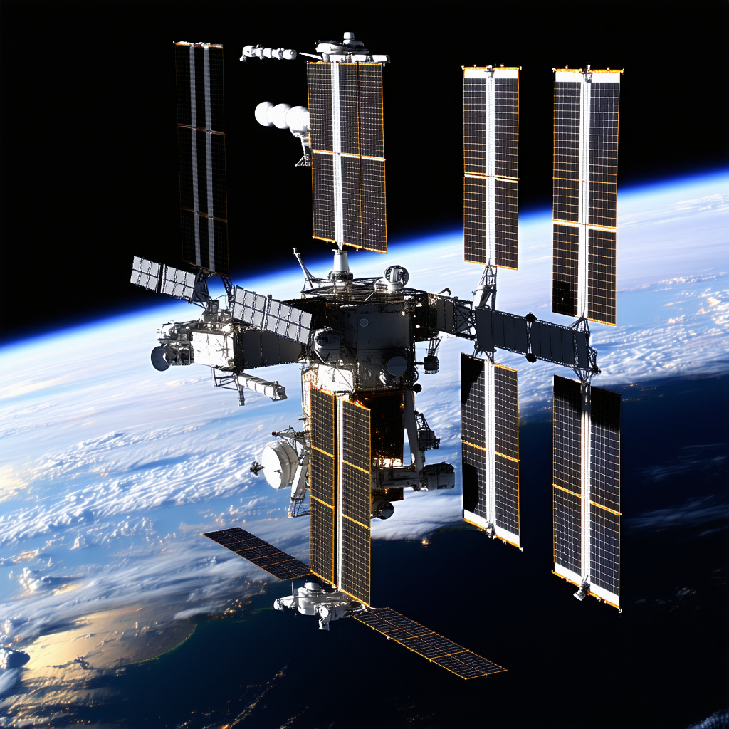 A Space Shuttle With A Large Number Of Solar Panels On Its Side