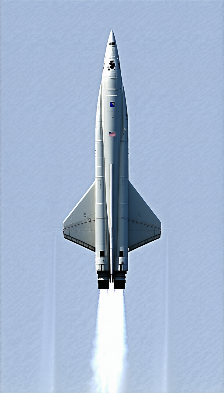 A White Rocket Is Flying Through The Sky, Leaving A Trail Of Smoke Behind It