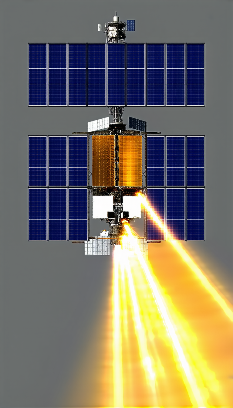 A Space Shuttle With A Solar Panel On Its Side, Flying Through The Sky
