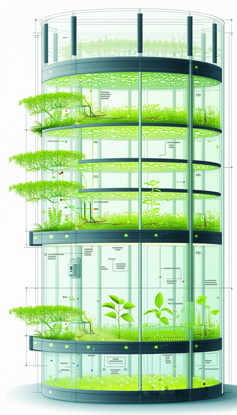 The Image Is A Drawing Of A Large, Multi-level Greenhouse Filled With Various Plants