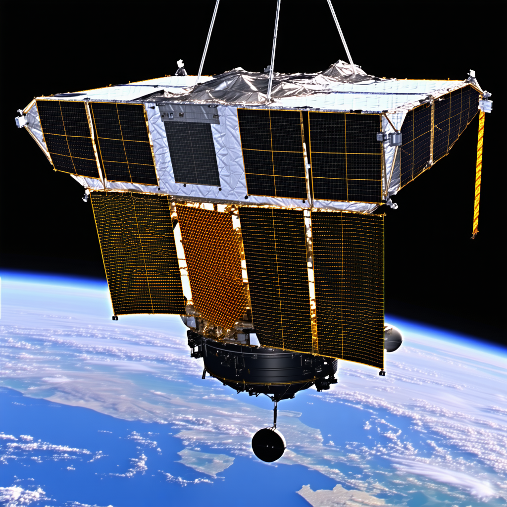 A Spacecraft Is Being Lifted Into The Air By A Crane