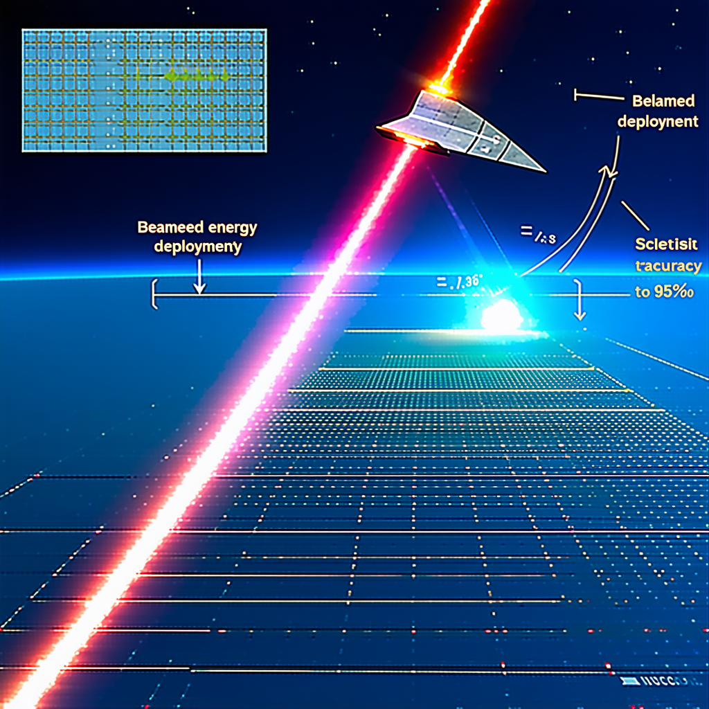 A Spacecraft Flying Through The Sky, With A Laser Beam Following It