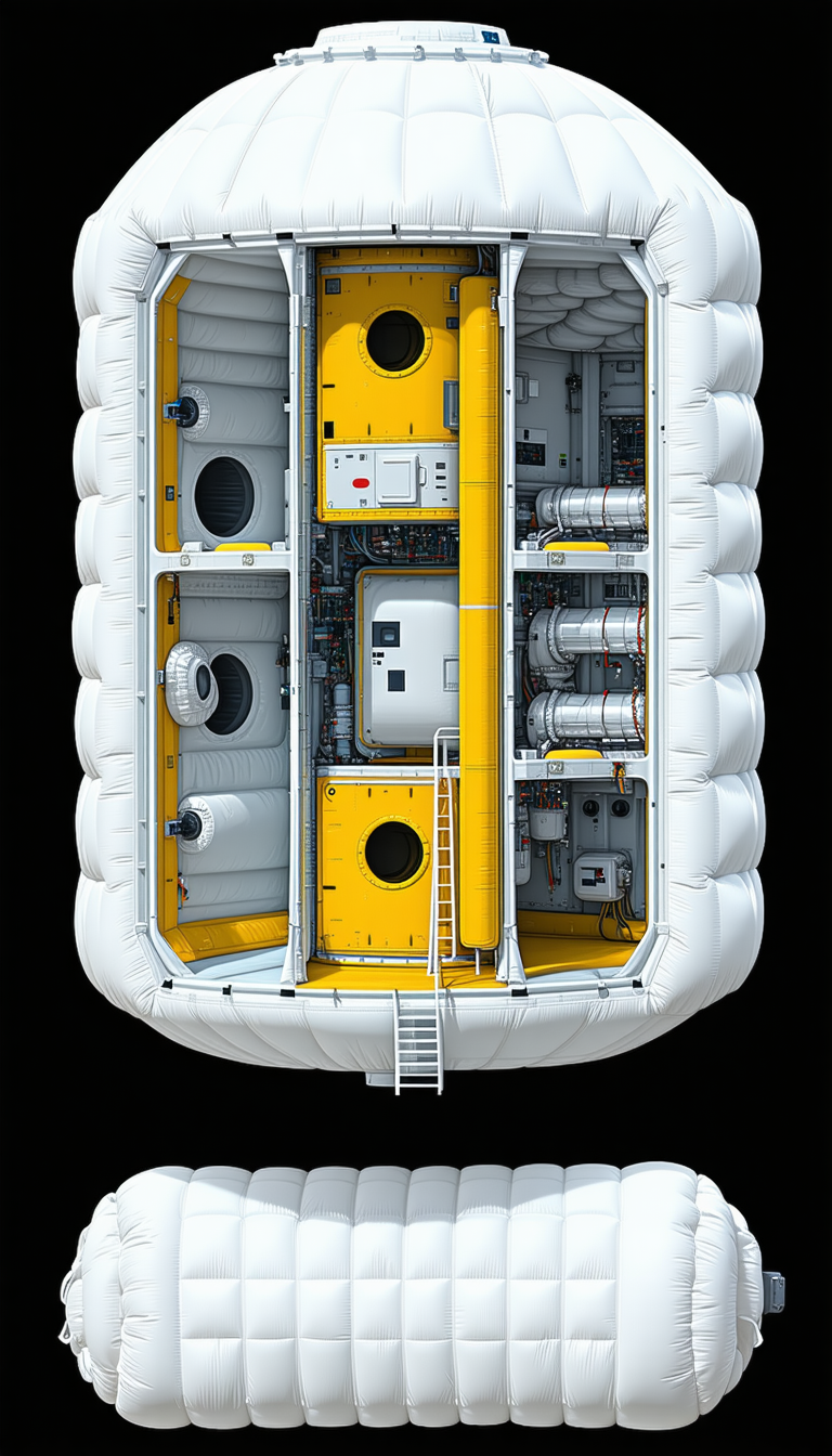 The Image Is A Computer-generated (cgi) Drawing Of A Large White And Yellow Spacecraft