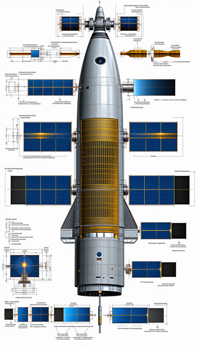 The Image Is A Detailed Drawing Of A Space Shuttle, Showing Its Various Components And Systems