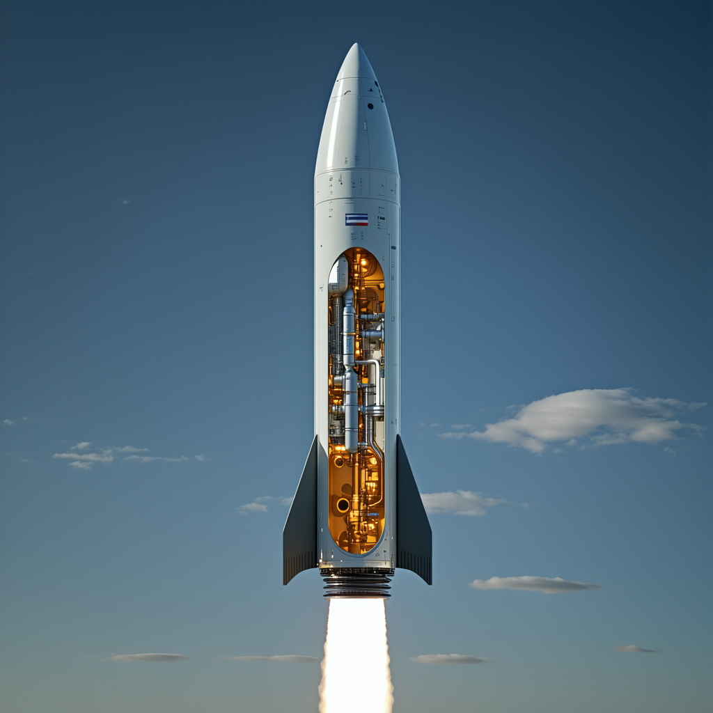 A Rocket Launching Into The Sky, With Its Powerful Engine Emitting A Trail Of Smoke