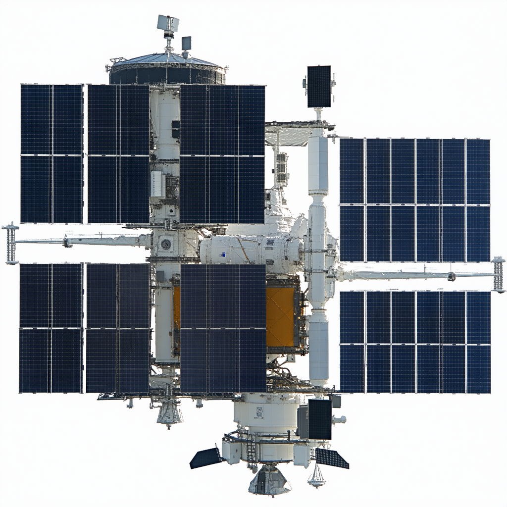 A Large Spacecraft With A White And Black Color Scheme