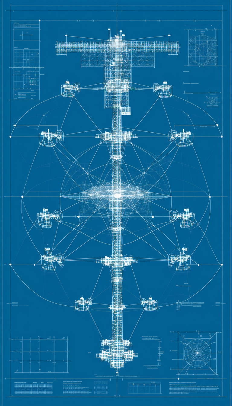 A Blue Drawing Of A Large Structure Is Displayed