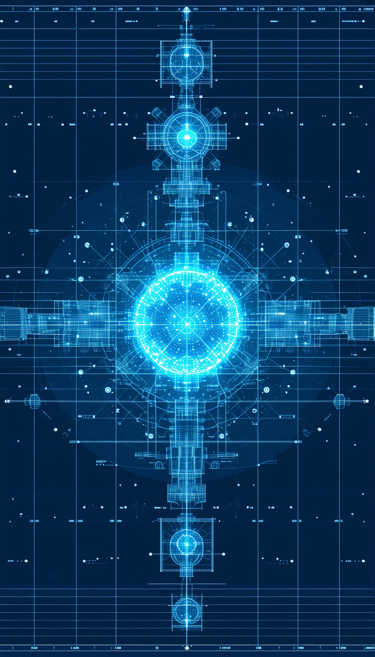The Image Is A Blue And White Computer Graphic Of A Large, Round