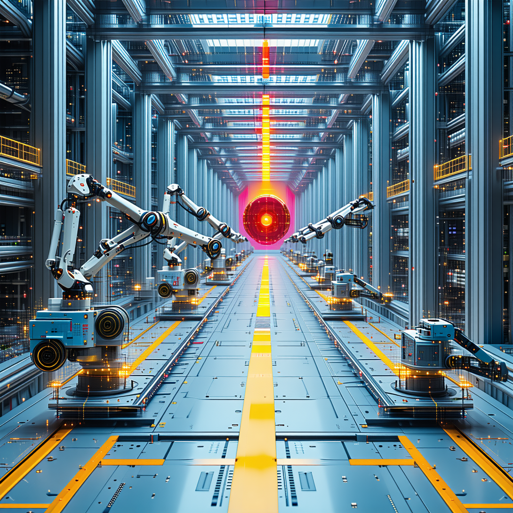 In The Image, There Is A Large Group Of Robots Lined Up In A Long Row, All Facing The Same Direction