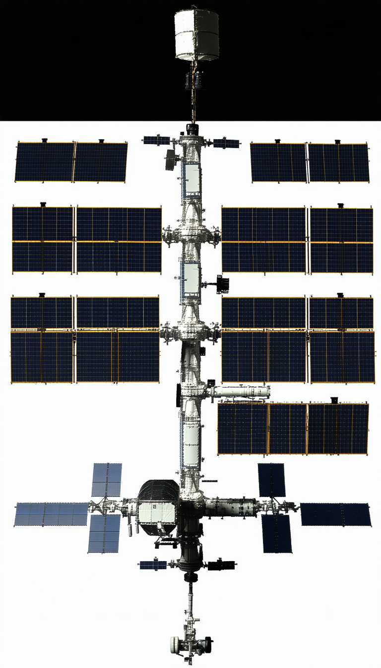 A Large Space Station Is Shown In A White And Black Image