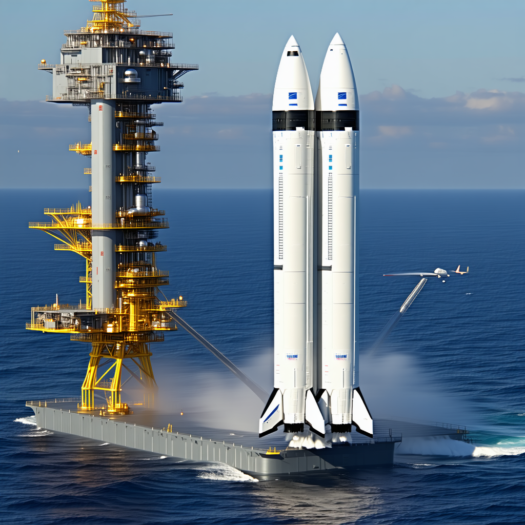 A Large Rocket Ship Is Being Transported On A Boat In The Ocean